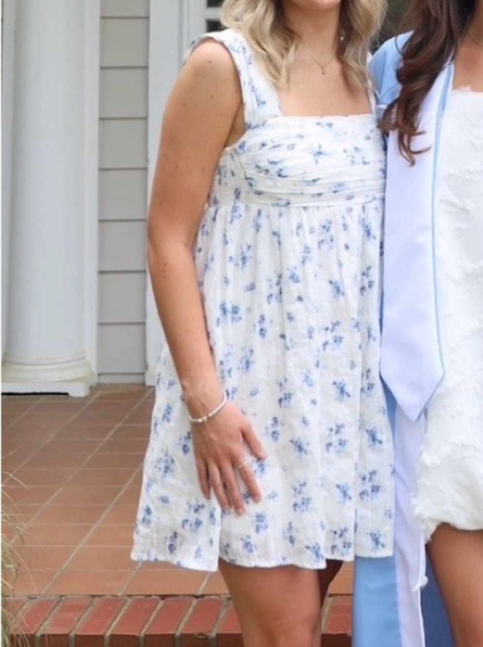 Olivaceous Cream Dress with Blue Floral Straps